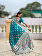 Vedant Vastram Soft Litchi Silk Banarasi Silk Jacquard Saree - Rama