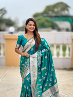 Vedant Vastram Soft Litchi Silk Banarasi Silk Jacquard Saree - Rama