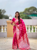 Vedant Vastram Soft Litchi Silk Banarasi Silk Jacquard Saree - Pink