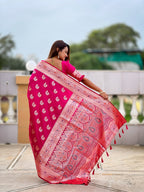 Vedant Vastram Soft Litchi Silk Banarasi Silk Jacquard Saree - Pink