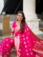 Vedant Vastram Soft Litchi Silk Banarasi Silk Jacquard Saree - Pink