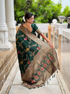 Vedant Vastram Soft Litchi Silk Banarasi Silk Jacquard Saree - Green