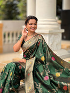 Vedant Vastram Soft Litchi Silk Banarasi Silk Jacquard Saree - Green