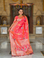Vedant Vastram Soft Litchi Silk Banarasi Silk Jacquard Saree - Gajri