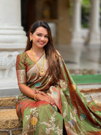 Vedant Vastram Soft Litchi Silk Banarasi Silk Jacquard Saree - Mahendi