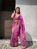 Vedant Vastram Soft Litchi Silk Banarasi Silk Jacquard Saree - Purple