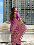 Vedant Vastram Soft Litchi Silk Banarasi Silk Jacquard Saree - Purple