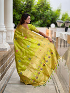 Vedant Vastram Soft Litchi Silk Banarasi Silk Jacquard Saree - Parrot