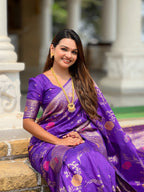Vedant Vastram Soft Litchi Silk Banarasi Silk Jacquard Saree - Violet