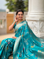Vedant Vastram Soft Litchi Silk Banarasi Silk Jacquard Saree - Rama