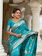 Vedant Vastram Soft Litchi Silk Banarasi Silk Jacquard Saree - Rama