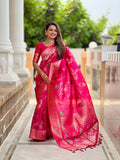 Vedant Vastram Soft Litchi Silk Banarasi Silk Jacquard Saree - Rani