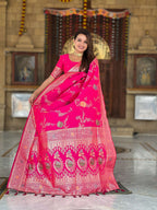 Vedant Vastram Soft Litchi Silk Banarasi Silk Jacquard Saree - Rani
