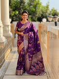 Vedant Vastram Soft Litchi Silk Banarasi Silk Jacquard Saree - Wine