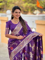 Vedant Vastram Soft Litchi Silk Banarasi Silk Jacquard Saree - Wine