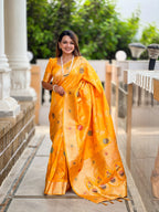 Vedant Vastram Soft Litchi Silk Banarasi Silk Jacquard Saree - Yellow