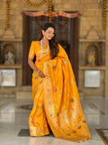 Vedant Vastram Soft Litchi Silk Banarasi Silk Jacquard Saree - Yellow