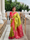 Vedant Vastram Soft Litchi Silk Banarasi Silk Jacquard Saree - Parrot