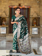 Vedant Vastram Soft Litchi Silk Banarasi Silk Jacquard Saree - Green