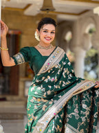 Vedant Vastram Soft Litchi Silk Banarasi Silk Jacquard Saree - Green
