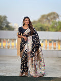 Vedant Vastram Soft Litchi Silk Banarasi Silk Jacquard Saree - Black