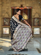 Vedant Vastram Soft Litchi Silk Banarasi Silk Jacquard Saree - Black