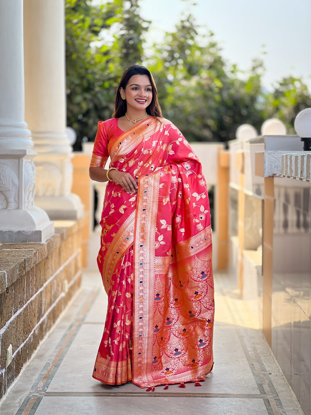 Vedant Vastram Soft Litchi Silk Banarasi Silk Jacquard Saree - Gajri