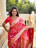 Vedant Vastram Soft Litchi Silk Banarasi Silk Jacquard Saree - Gajri