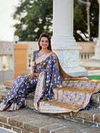 Vedant Vastram Soft Litchi Silk Banarasi Silk Jacquard Saree - Grey