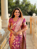 Vedant Vastram Soft Litchi Silk Banarasi Silk Jacquard Saree - Purple