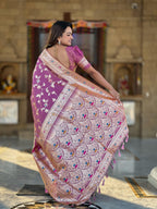 Vedant Vastram Soft Litchi Silk Banarasi Silk Jacquard Saree - Purple