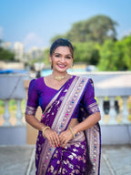 Vedant Vastram Soft Litchi Silk Banarasi Silk Jacquard Saree - Violet