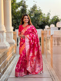Vedant Vastram Soft Litchi Silk Banarasi Silk Jacquard Saree - Rani