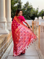Vedant Vastram Soft Litchi Silk Banarasi Silk Jacquard Saree - Rani