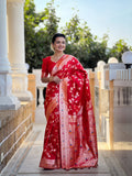 Vedant Vastram Soft Litchi Silk Banarasi Silk Jacquard Saree - Red