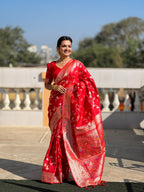 Vedant Vastram Soft Litchi Silk Banarasi Silk Jacquard Saree - Red