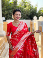 Vedant Vastram Soft Litchi Silk Banarasi Silk Jacquard Saree - Red