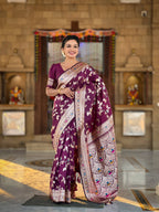 Vedant Vastram Soft Litchi Silk Banarasi Silk Jacquard Saree - Wine