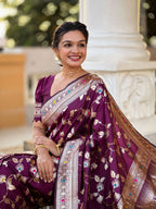 Vedant Vastram Soft Litchi Silk Banarasi Silk Jacquard Saree - Wine