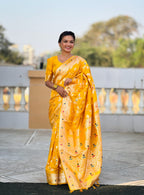 Vedant Vastram Soft Litchi Silk Banarasi Silk Jacquard Saree - Yellow