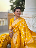 Vedant Vastram Soft Litchi Silk Banarasi Silk Jacquard Saree - Yellow