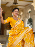 Vedant Vastram Soft Litchi Silk Banarasi Silk Jacquard Saree - Yellow