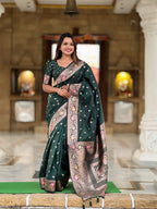 Vedant Vastram Soft Litchi Silk Banarasi Silk Jacquard Saree - Green