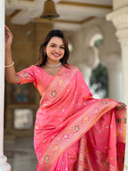 Vedant Vastram Soft Litchi Silk Banarasi Silk Jacquard Saree - Gajri