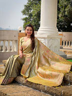 Vedant Vastram Soft Litchi Silk Banarasi Silk Jacquard Saree - Pista