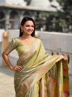 Vedant Vastram Soft Litchi Silk Banarasi Silk Jacquard Saree - Pista