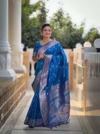 Vedant Vastram Soft Litchi Silk Banarasi Silk Jacquard Saree - Skyblue