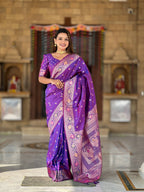 Vedant Vastram Soft Litchi Silk Banarasi Silk Jacquard Saree - Violet