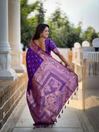 Vedant Vastram Soft Litchi Silk Banarasi Silk Jacquard Saree - Violet