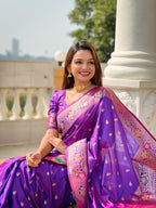 Vedant Vastram Soft Litchi Silk Banarasi Silk Jacquard Saree - Violet